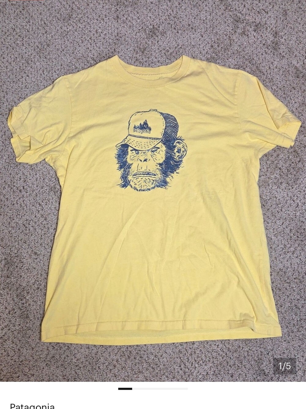 Patagonia Yellow Short-Sleeve Tee with Navy Monkey Graphic